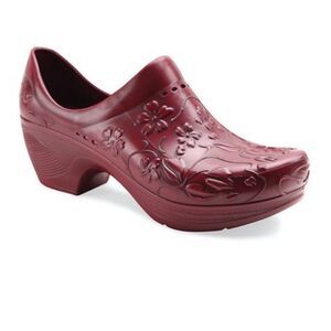 Dansko Red Floral Embossed Pixie Rubber Clog